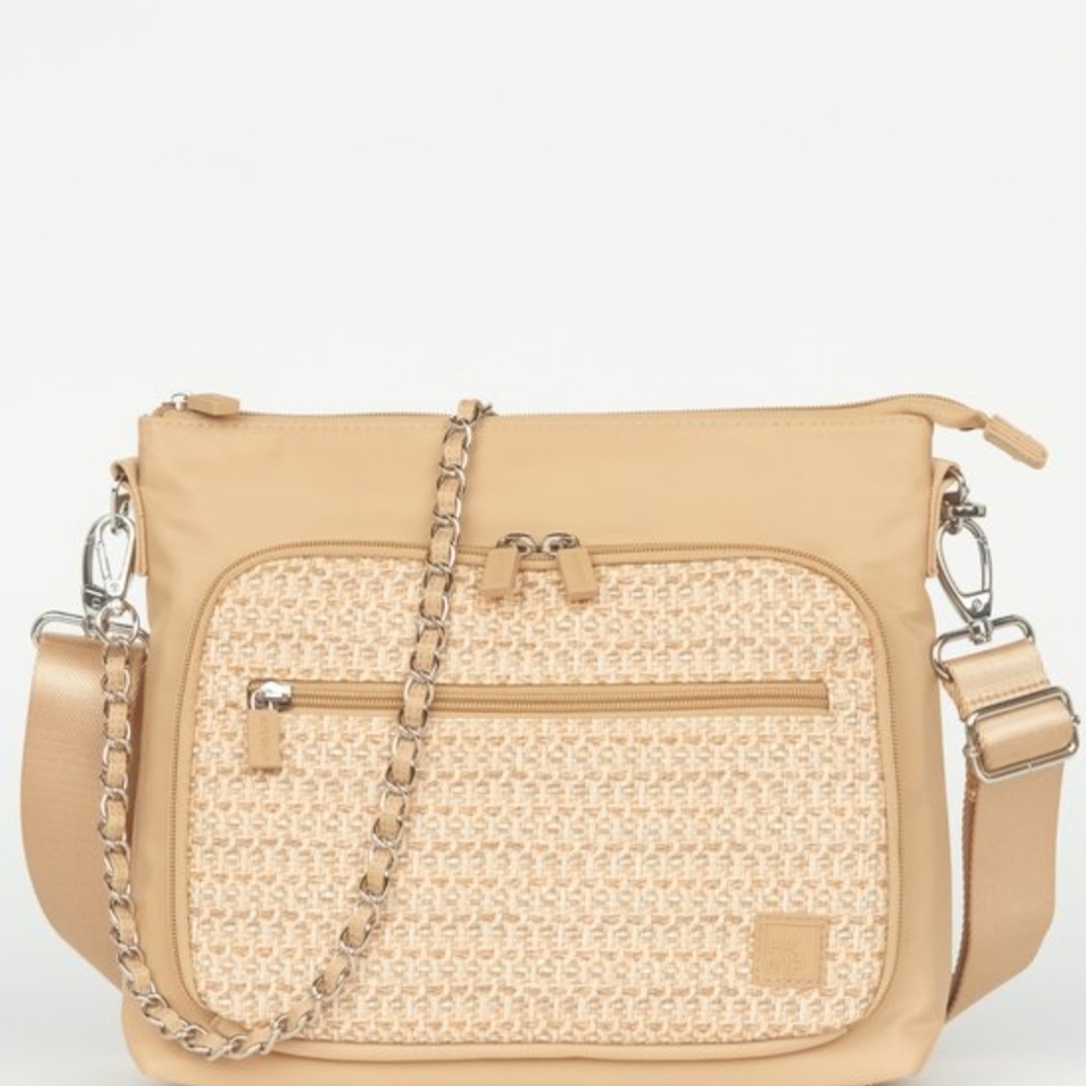 IHKWIP CHAIN SHOULDER BAG W/ CROSSBODY STRAP - RAFFIA